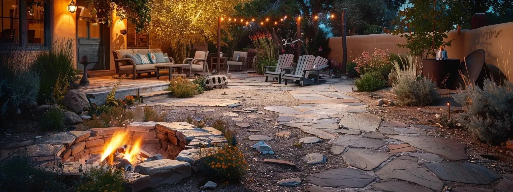 Flagstone Patio Ideas for Santa Fe Landscape - Evergreen Landscape Pros